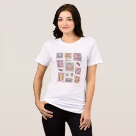Camiseta Coleção de Selos de Material Escolar Kawaii Pastel
