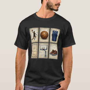 Camiseta Coleção de Selos Esportivos de Basquetebol Vintage