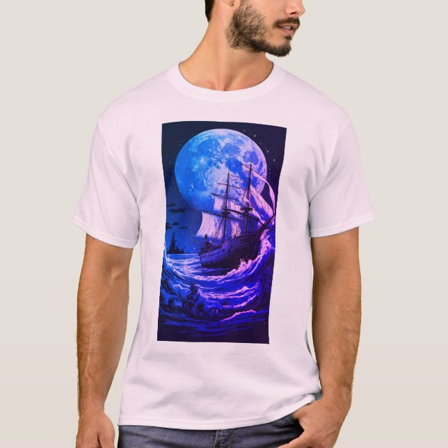 Camiseta Coleção Mística de Mares Ligados: Sereia e Navio (Frente)