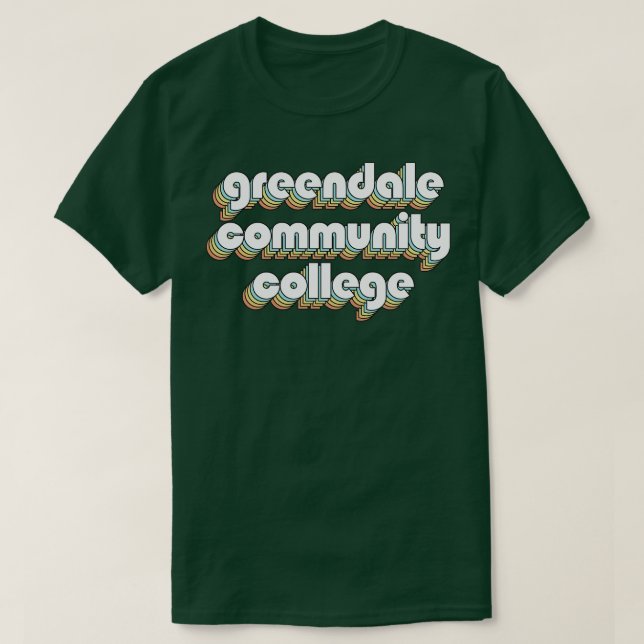 Camiseta Colégio comunitário Greendale Retro Rainbow Typogr (Frente do Design)