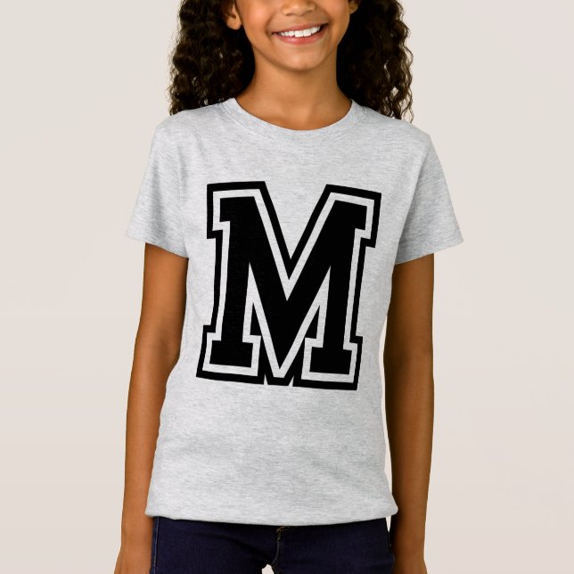 Camiseta Colégio Preto da Vintage Monograma M Inicial (Frente)