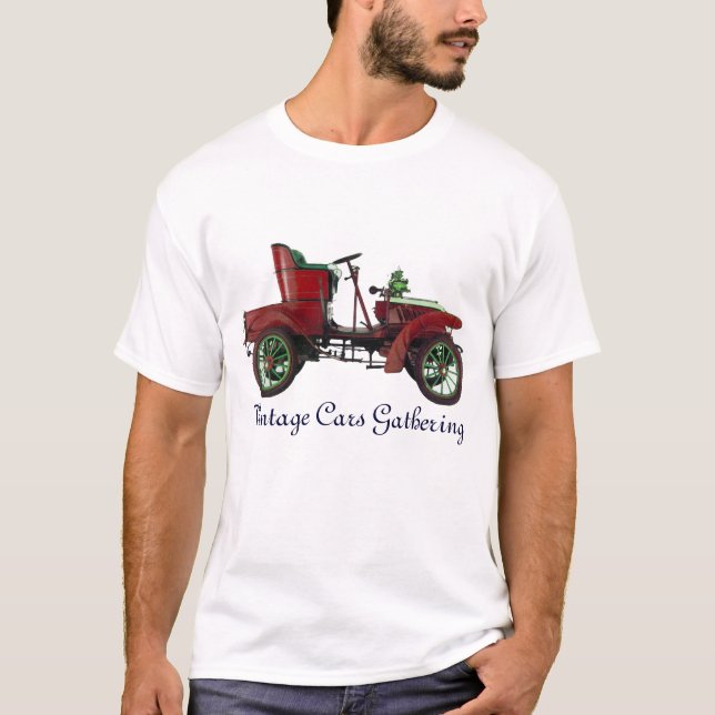Camiseta Coleta de carros vintage, verde vermelho preto (Frente)