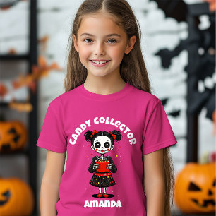 Camiseta Coletor de Doces Bonitos Skeleton Girls Halloween