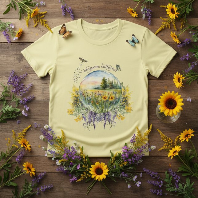 Camiseta Coletor de Flores Silvestres Campo de Cristal (Criador carregado)
