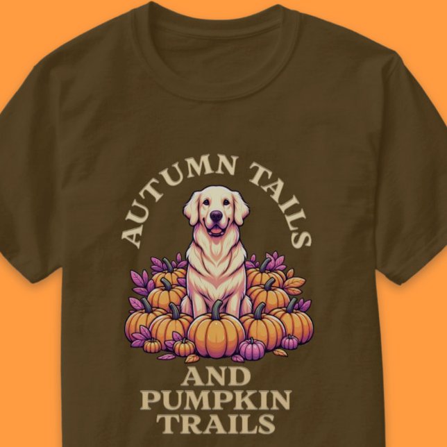 Camiseta Colhas de outono e Ouro de Pumpkin (Autumn Tails and Pumpkin Trails Golden Retriever T-Shirt)