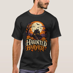 Camiseta Colheita Assombrada Abóbora de Halloween Vintage A