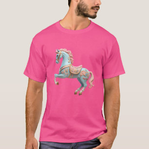 Camiseta Colheita azul e rosa de cavalo carrossel