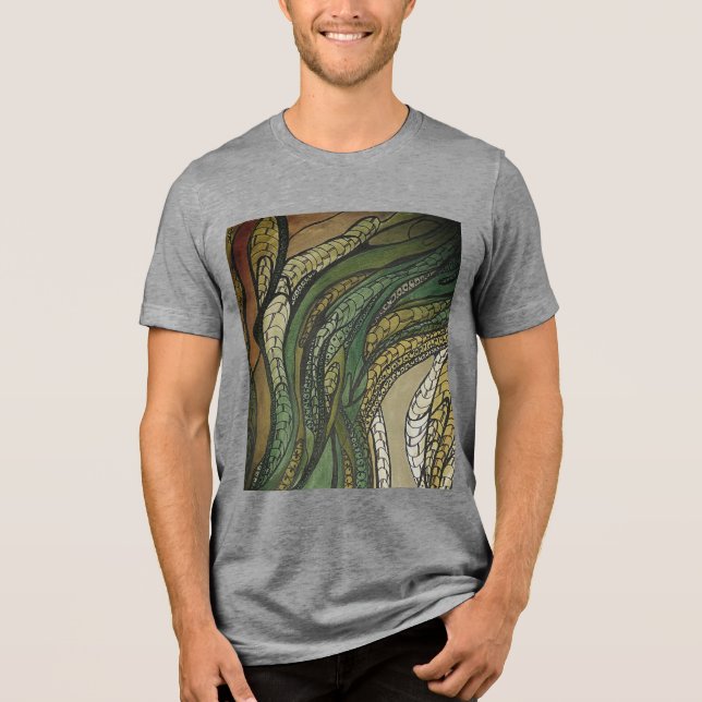 Camiseta "Colheita de Seda Verde de Bronze" (Frente)