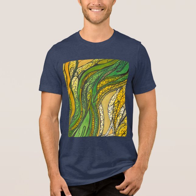 Camiseta Colheita de Seda Verde Ouro masculino" (Frente)