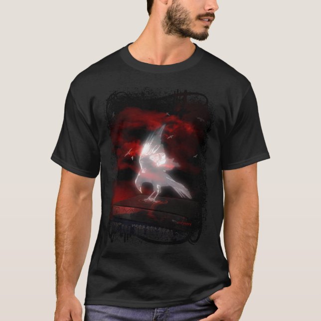 Camiseta Colheita Fantasma Spooky com Céu Vermelho, Nuvens  (Frente)