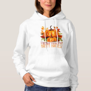 Camiseta "Colheita Feliz" Aquarela Pumpkin e Folhas de Qued