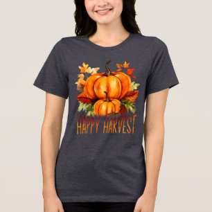 Camiseta "Colheita Feliz" Aquarela Pumpkin e Folhas de Qued