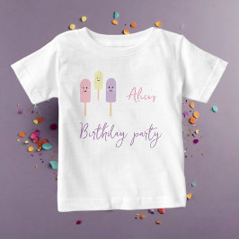 Camiseta Colher de Cone de Sorvete Confete Rosa Aniversário