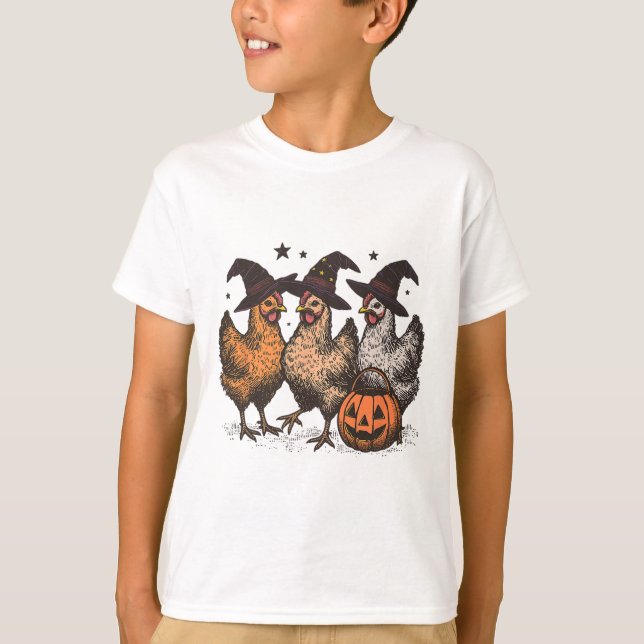 Camiseta Colher de Halloween de Outono Frango Abóbora ou Tr (Frente)