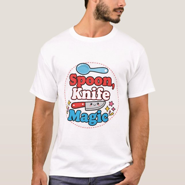 Camiseta Colher, Faca, Magia – Design de Vida de Chef Adorá (Frente)