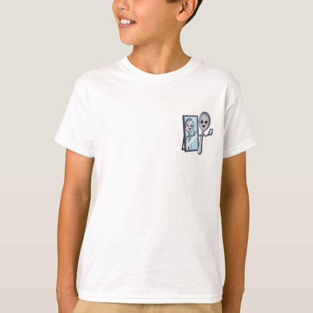 Camiseta Colher Tirando uma Selfie no Espelho Crianças (Frente)