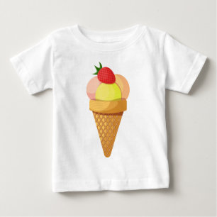 Camiseta Colheres de sorvete e morango em bolos de waffle