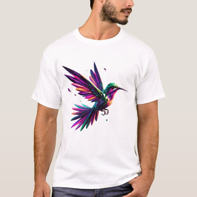 Camiseta Colibrí Arcoíris Geométrico – Arte Moderno Vibrant (Frente)