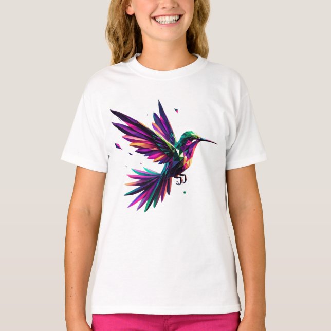 Camiseta Colibrí Arcoíris Geométrico – Arte Moderno Vibrant (Frente)