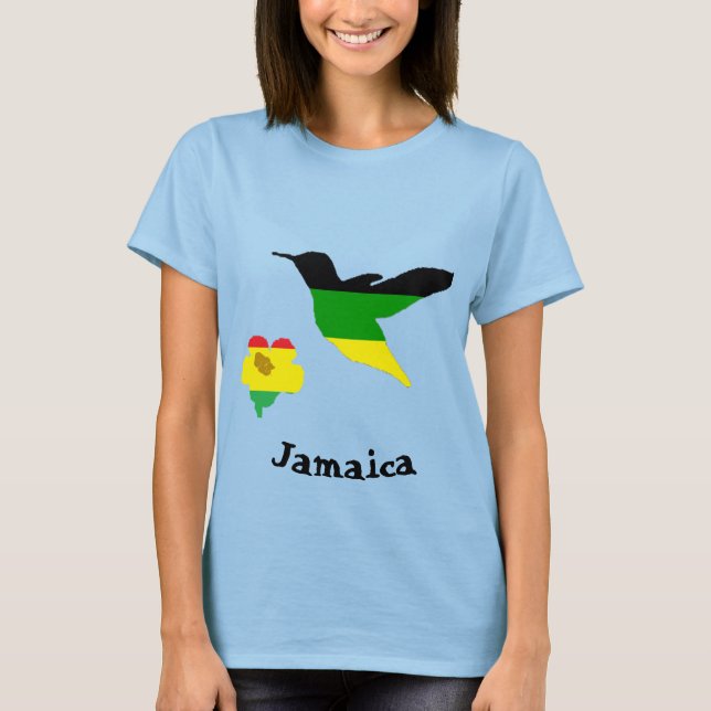 Camiseta Colibri e flor na cor jamaicana e de Rasta (Frente)