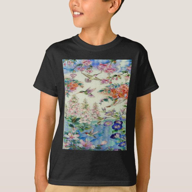 Camiseta Colibris e vitral wow das flores (Frente)
