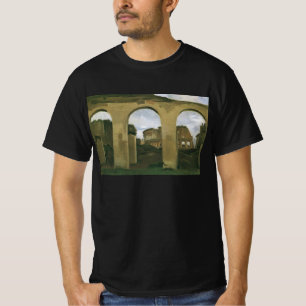 Camiseta Coliseu visto através das arcadas em Roma, Itália
