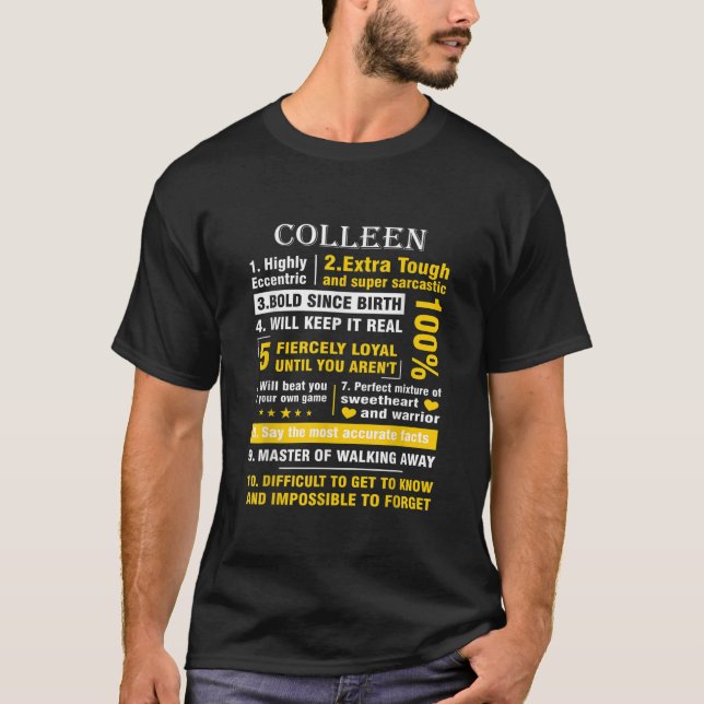 Camiseta COLLEEN Altamente Ecêntrico 10 Fatos Nome (Frente)