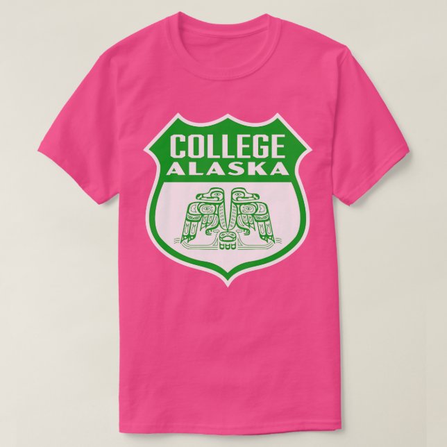 Camiseta College Alaska Retro Bird Shield Green (Frente do Design)