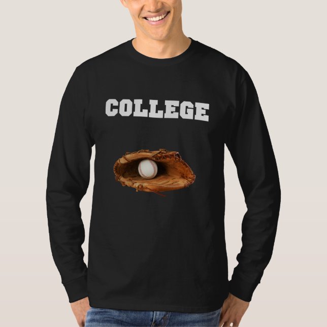Camiseta College Baseball, uma luva de beisebol e uma bola (Frente)
