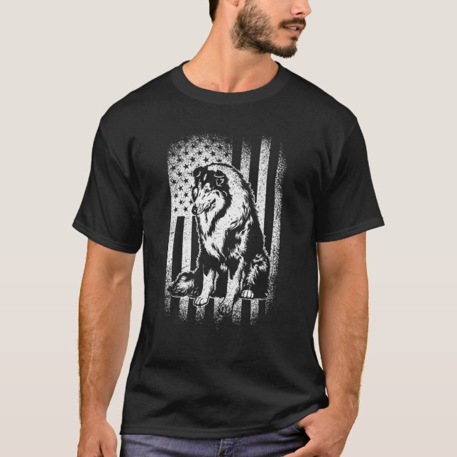 Camiseta Collie American Flag Dog Pai Mãe (Frente)