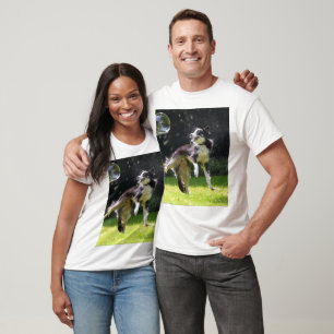 Camiseta collie de borda com bolhas de sabão