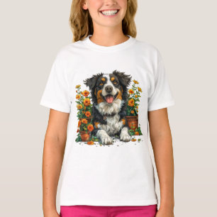 Camiseta Collie De Borda Corta Em Flores