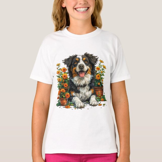 Camiseta Collie De Borda Corta Em Flores (Frente)