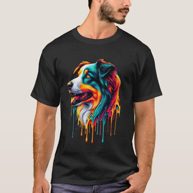 Camiseta Collie de Borda de Pintura (Frente)