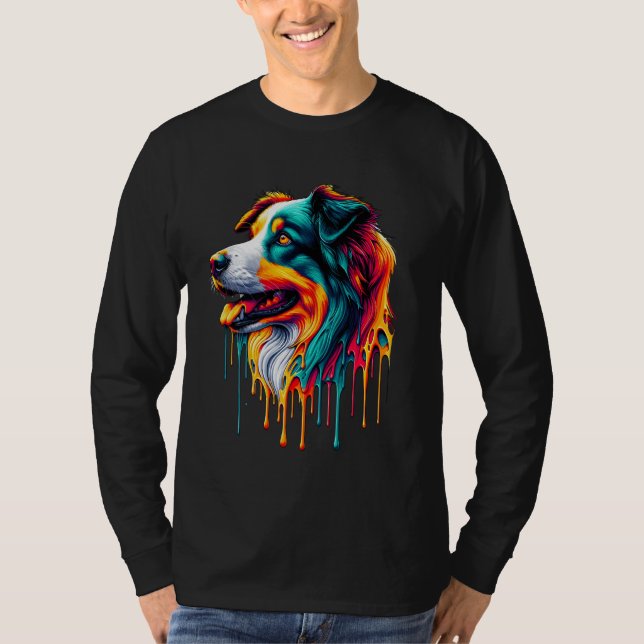 Camiseta Collie de Borda de Pintura (Frente)