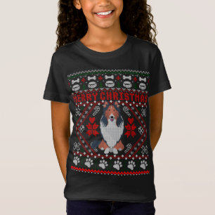 Camiseta Collie Dog Felry Christmas Ugly Sweater Engraçado