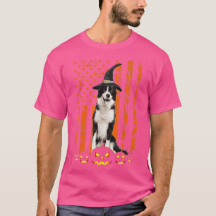 Camiseta Collie Dog Pumpkin American Flag Vintage Halloween
