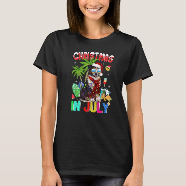 Camiseta Collie Fronteira Bonita Em Santa Hat Óculos De Sol (Frente)