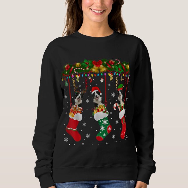 Camiseta Collie Fronteira Em Sock Xmas Reindeer Papais noei (Frente)