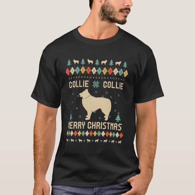 Camiseta Collie Funny Ugly Sweater Retro Para Cristo (Frente)