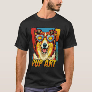 Camiseta Collie Pop Art Estilo de Quadrinhos Retro