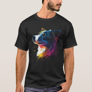 Camiseta Collie Pop Colorida de Borda Colorida Coluna Tie D