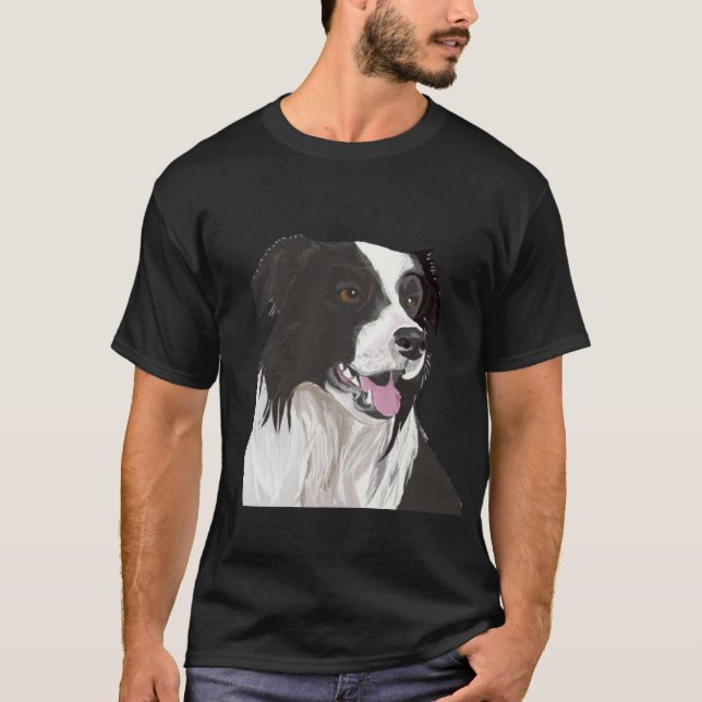 Camiseta Collie Preto e Branco com olhos castanhos (Frente)