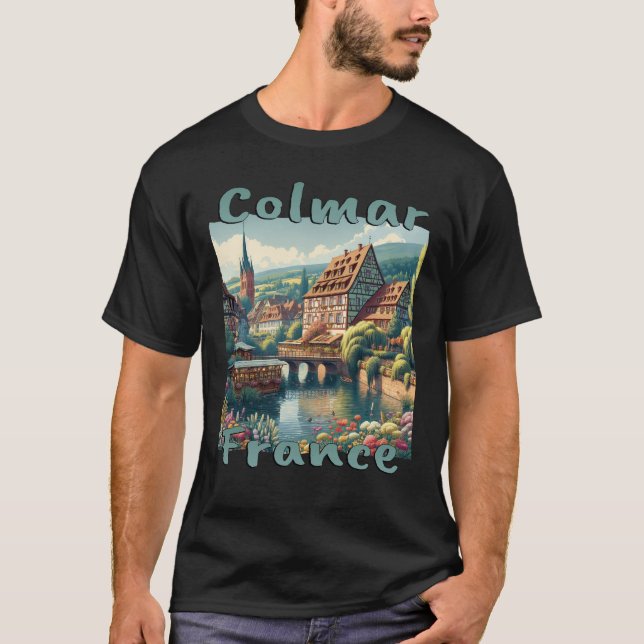 Camiseta Colmar Old Town Meia-Timbered House Grunge Look (Frente)