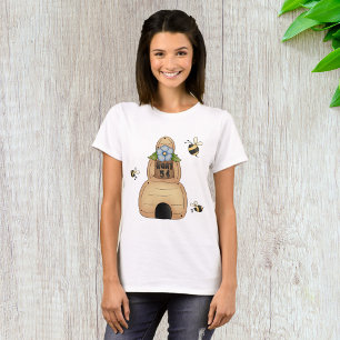 Camiseta Colmeia de Abelhas com Flor Azul e Abelhas