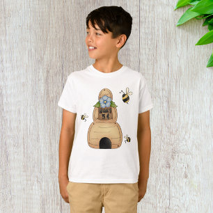 Camiseta Colmeia de Abelhas com Flor Azul e Abelhas