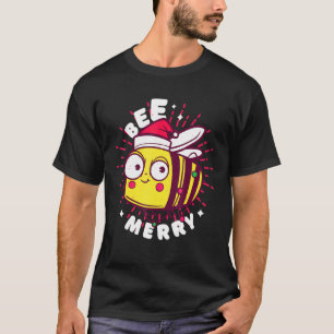 Camiseta Colmeia Feliz Natal Abelha Mel Luzes Chapéu do Pap