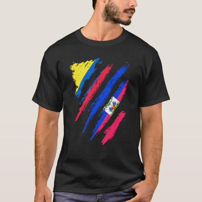Camiseta Colômbia Bandeira Haiti Cultivou Greve de País Pat (Frente)