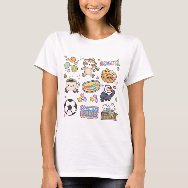 Camiseta Colômbia Colagem Fofa (Frente)