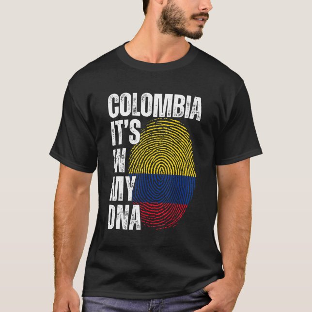 Camiseta Colômbia Está no meu DNA que bate com os colombian (Frente)